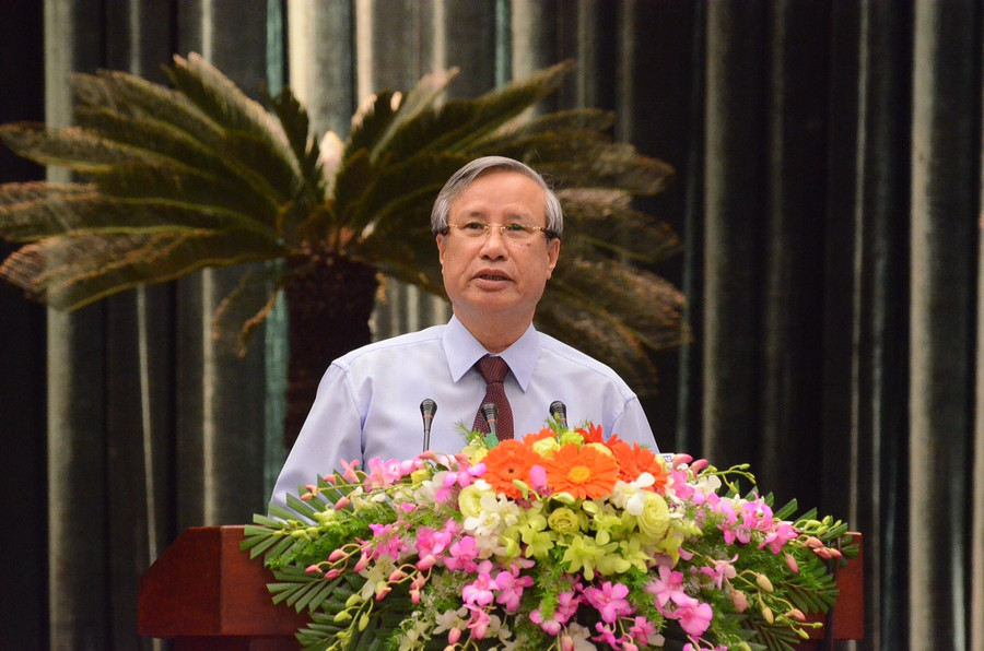 Đồng chí Trần Quốc Vượng- Ủy viên Bộ Chính trị, Bí thư Trung ương Đảng, Thành viên Thường trực Ban Bí thư, Chủ nhiệm Ủy Ban kiểm tra Trung ương phát biểu