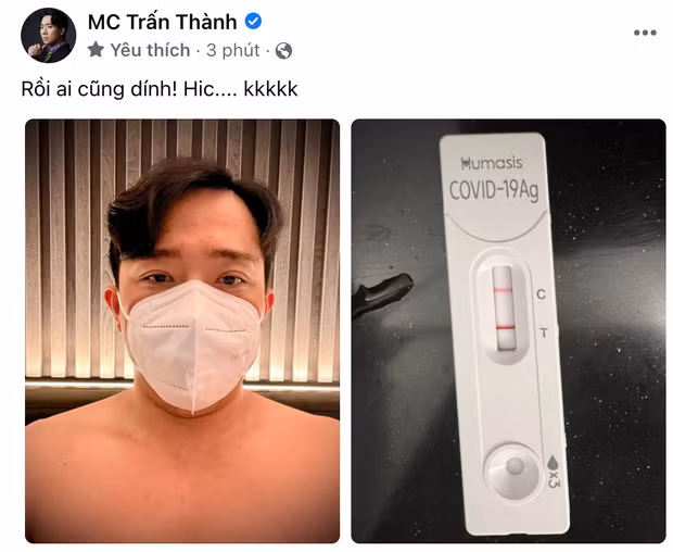 MC Trấn Thành cũng không may mắc Covid-19 nhưng đã âm tính trở lại chỉ sau 4 ngày điều trị.