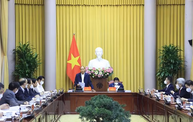 Chủ tịch nước Nguyễn Xuân Phúc phát biểu. (Ảnh: Thống Nhất/TTXVN).