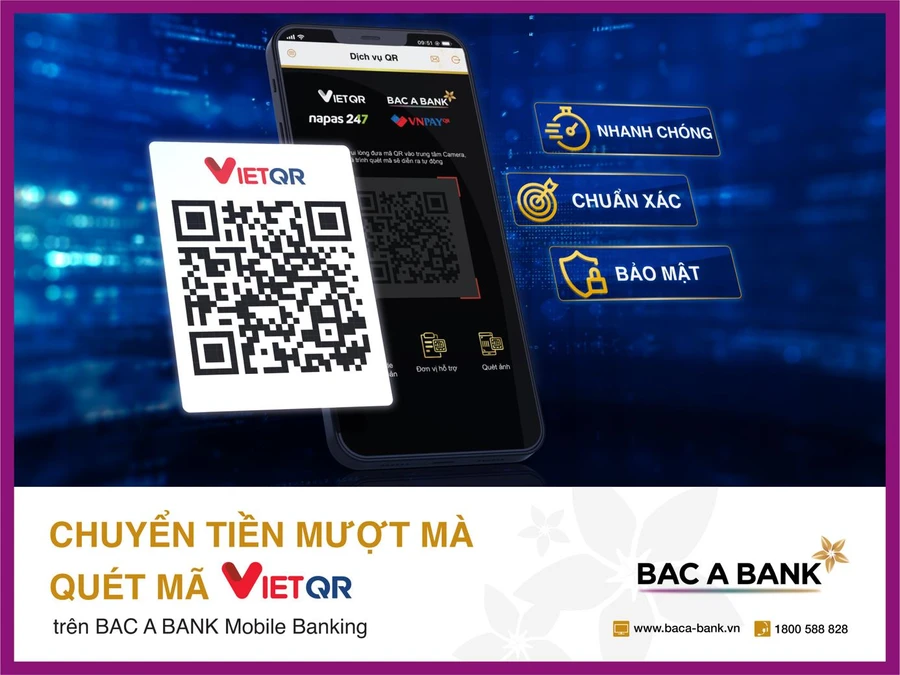 BAC A BANK triển khai tính năng chuyển tiền nhanh bằng mã VietQR trên ứng dụng Mobile Banking