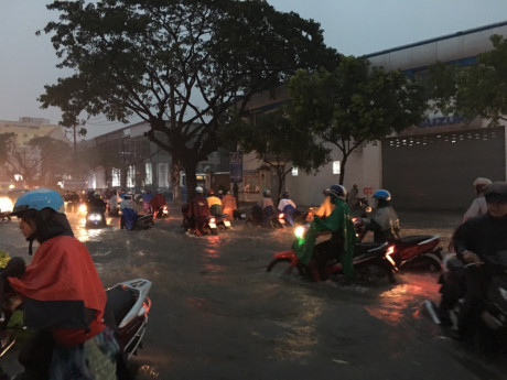 TP HCM: Mưa lớn bất chợt, đường phố biến thành sông - Ảnh 2 TP HCM: Mua lon bat chot, duong pho bien thanh song - Anh 2
