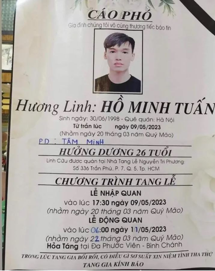 Cáo phó của Win (Hồ Minh Tuấn) - cựu thành viên nhóm nhạc Zero9. Cáo phó của Win (Hồ Minh Tuấn) - cựu thành viên nhóm nhạc Zero9.