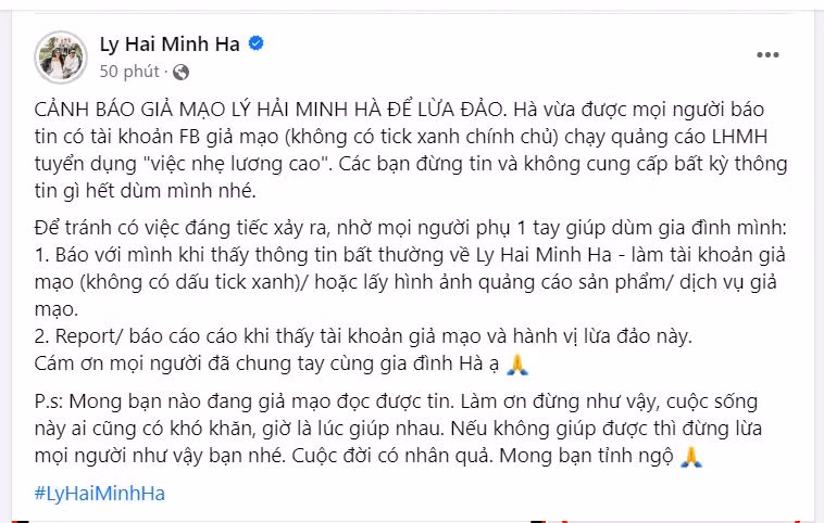 Lý Hải - Minh Hà đăng đàn cảnh báo khán giả chuyện bị lợi dụng hình ảnh để trục lợi.