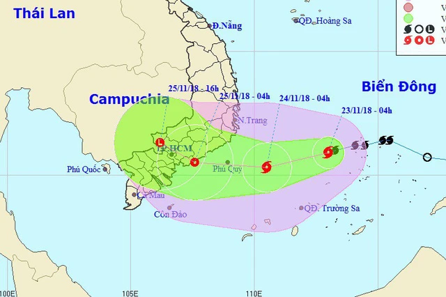 Vị trí và hướng di chuyển của bão số 9. (Ảnh: NCHMF)