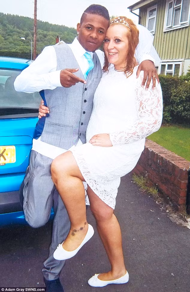 Happy day: The couple, pictured on their wedding day last May, had only met once before getting engaged when the telesales worker went to see him in the Caribbean and came back pregnant
