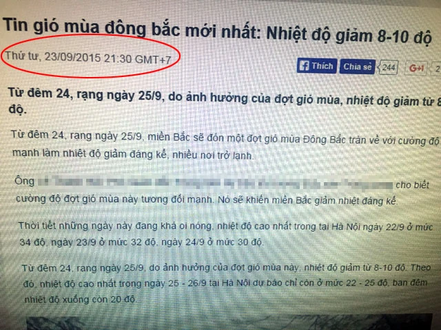 Thực hư tin “gió mùa khiến HN đột ngột giảm 10 độ C“