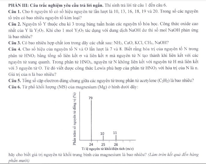 Dạng câu trắc nghiệm yêu cầu trả lời ngắn trong đề minh họa cho cấu trúc định dạng đề thi tốt nghiệp THPT từ 2025.