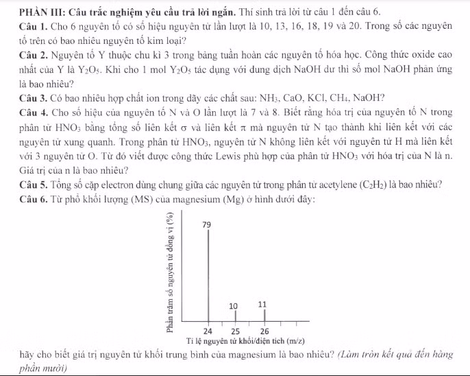 Dạng câu trắc nghiệm yêu cầu trả lời ngắn trong đề minh họa cho cấu trúc định dạng đề thi tốt nghiệp THPT từ 2025.