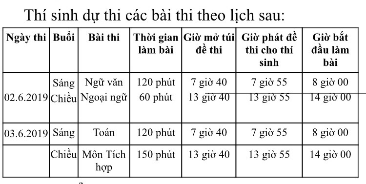 Lịch thi cụ thể Lịch thi cụ thể
