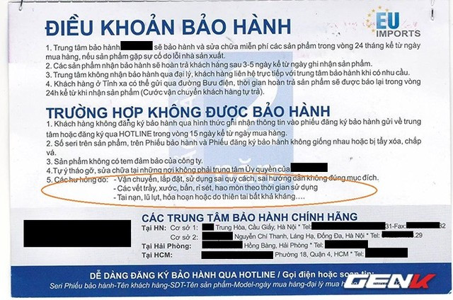 Lật tẩy những chiêu trò móc túi khách hàng khi sửa chữa đồ điện tử (Phần 1) ảnh 2 Với chính sách bảo hành thế này có lẽ việc người dùng nên làm sau khi mua sản phầm là cất kỹ trong tủ