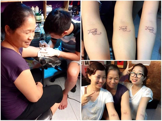 Hình ảnh ba mẹ con cùng xăm trổ gây chú ý
