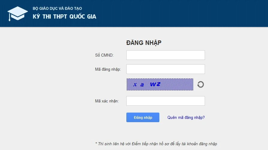 Giao diện trang http://thisinh.thithptquocgia.edu.vn
