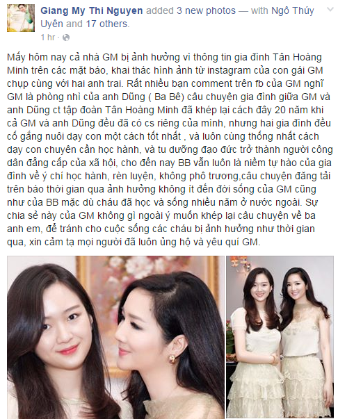 Chủ tịch tập đoàn Tân Hoàng Minh là cha đẻ con gái hoa hậu Giáng My