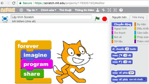 Trình soạn thảo Scratch có giao diện tiếng Việt Trình soạn thảo Scratch có giao diện tiếng Việt