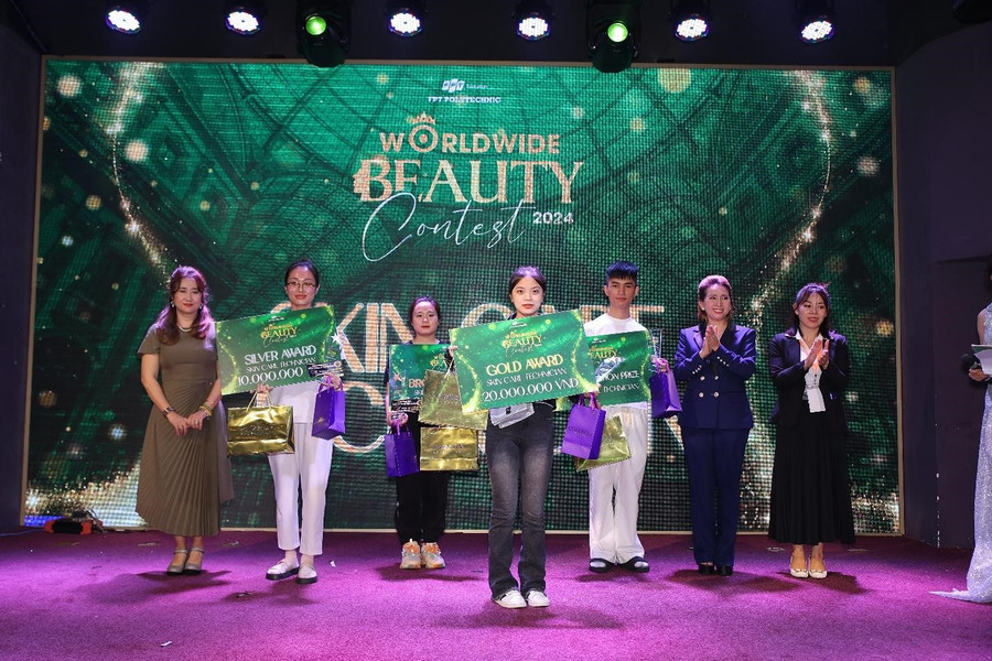 Vũ Nguyễn Hoài Phương đạt giải vàng tại hạng mục Kỹ thuật viên chăm sóc da (Ảnh: BTC).