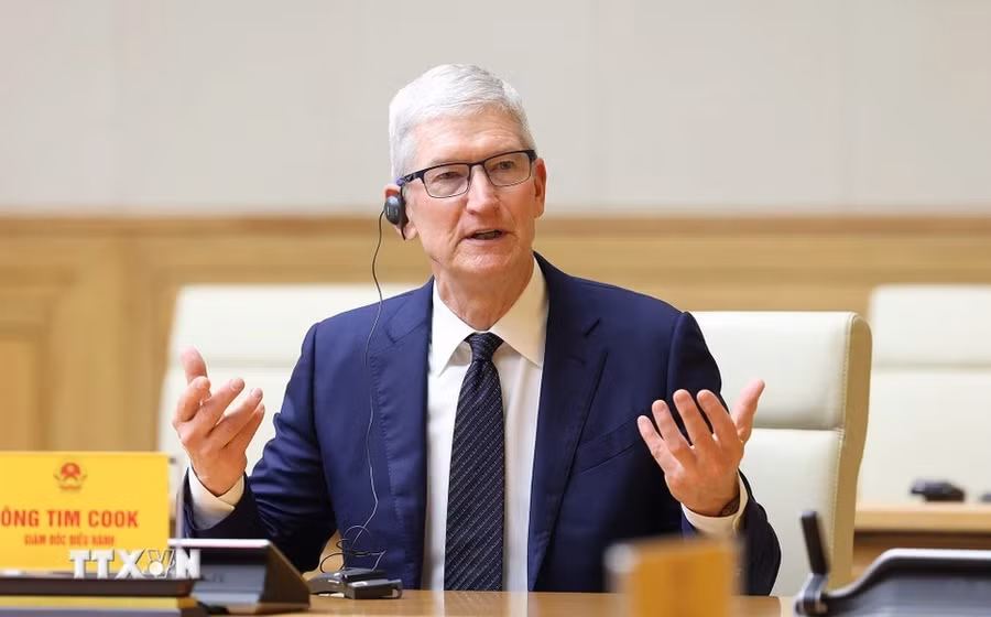 Giám đốc điều hành Tập đoàn Apple Tim Cook phát biểu. (Ảnh: Dương Giang/TTXVN)