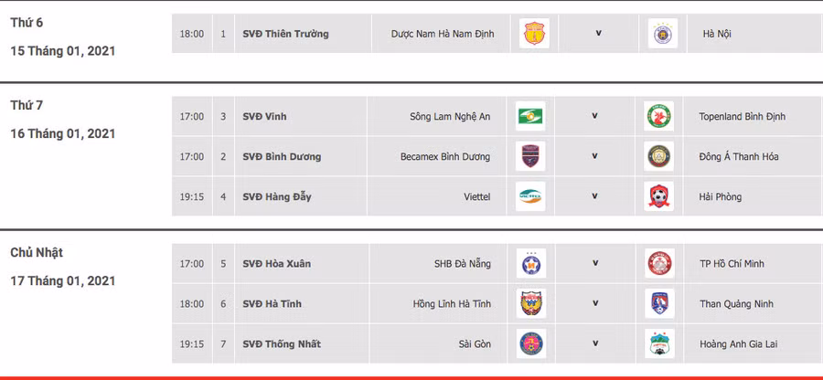 Lịch thi đấu vòng 1 LS V-League.