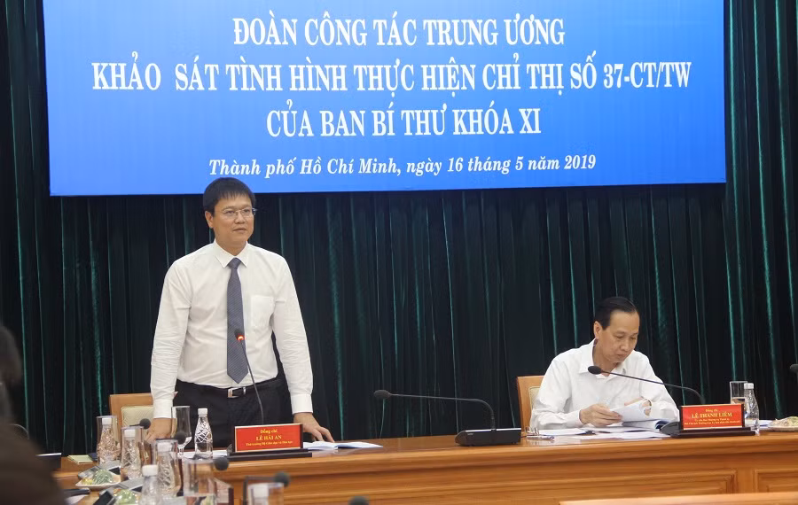 Thứ trưởng Lê Hải An phát biểu tại buổi làm việc