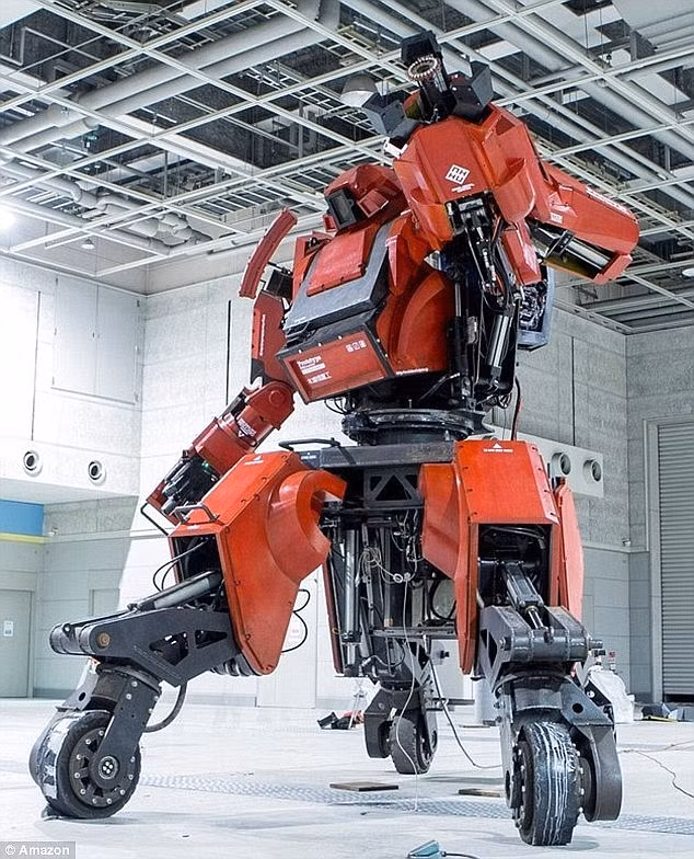 Fans of Ironman can buy themselves a red exoskeleton (pictured) - providing they have a spare $1 million (£659,000) - because a Japanese electronics firm is selling a 13ft (four metre) mechanical suit on Amazon that can be controlled by an iPhone, or by stepping foot in the device