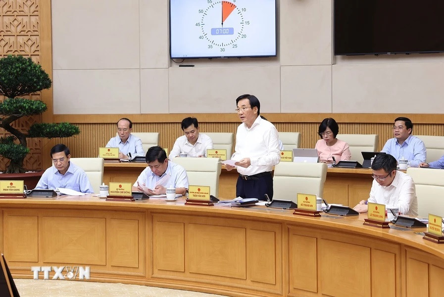 Bộ trưởng, Chủ nhiệm Văn phòng Chính phủ Trần Văn Sơn phát biểu. (Ảnh: Dương Giang/TTXVN)