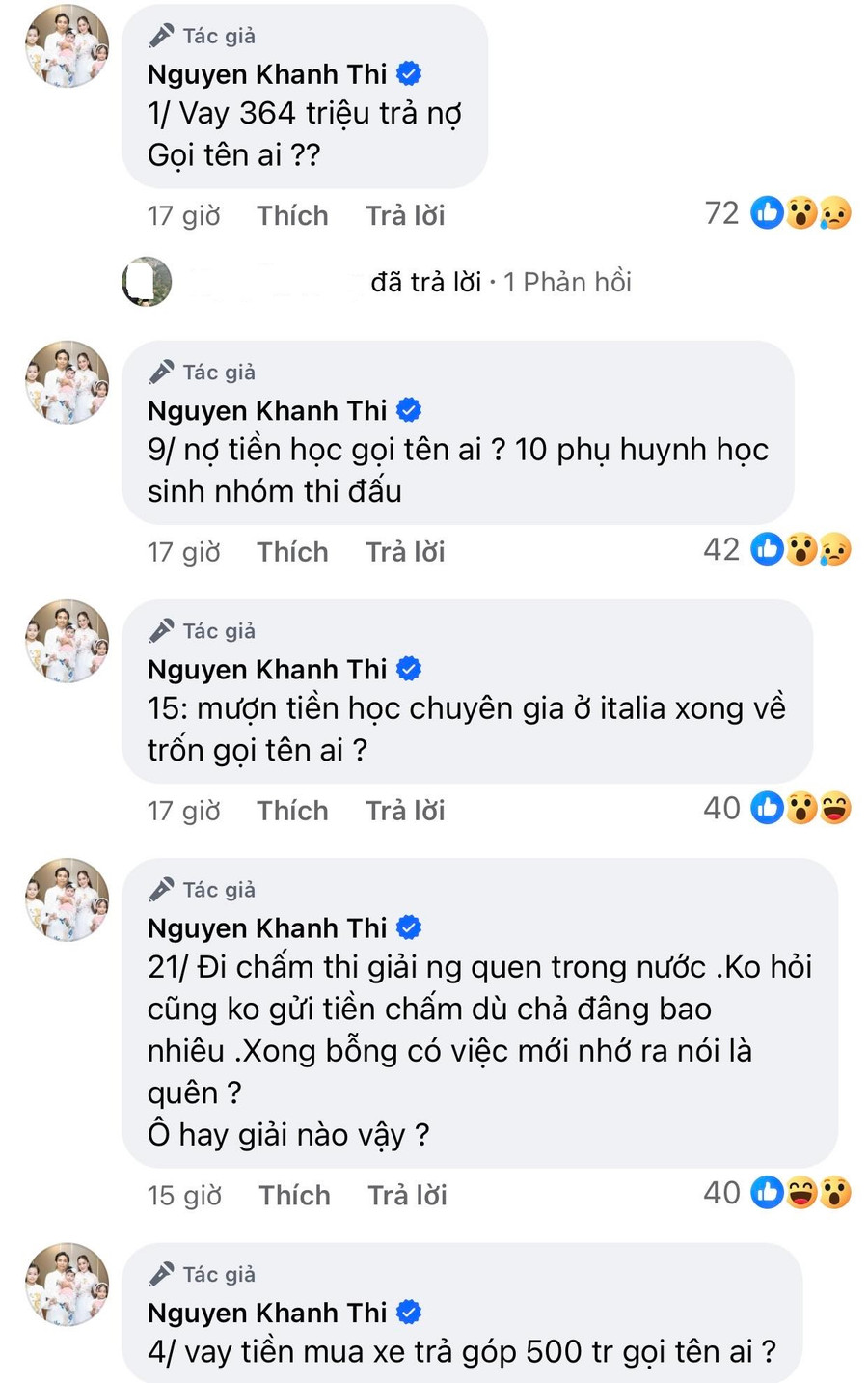 Khánh Thi công khai đăng tải danh sách đòi nợ lên đến hàng chục người. Khánh Thi công khai đăng tải danh sách đòi nợ lên đến hàng chục người.