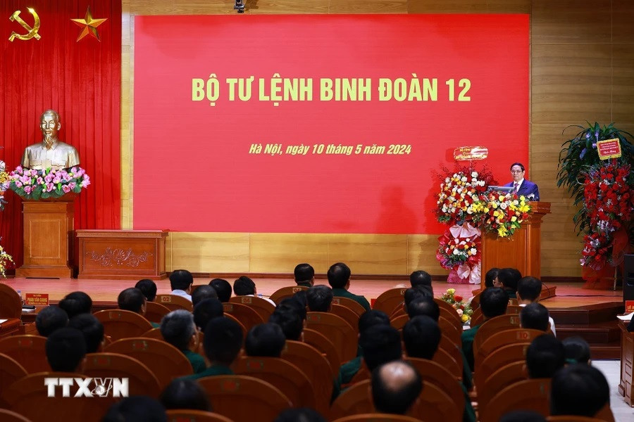 Thủ tướng Phạm Minh Chính đến thăm cán bộ, chỉ huy, chiến sỹ Binh đoàn 12. (Ảnh: Dương Giang/TTXVN) Thủ tướng Phạm Minh Chính đến thăm cán bộ, chỉ huy, chiến sỹ Binh đoàn 12. (Ảnh: Dương Giang/TTXVN)
