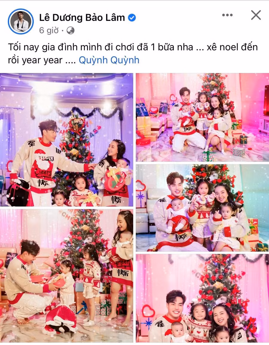 Lê Dương Bảo Lâm chia sẻ trang cá nhân loạt ảnh cả gia đình trong trang phục mừng Giáng sinh. Anh viết: "Tối nay gia đình mình đi chơi đã một bữa nha... Noel đến rồi year year!".