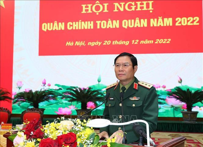 Thượng tướng Nguyễn Tân Cương, Tổng Tham mưu trưởng QĐND Việt Nam, Thứ trưởng Bộ Quốc phòng đọc báo cáo tại hội nghị. Ảnh: Trọng Đức/TTXVN Thượng tướng Nguyễn Tân Cương, Tổng Tham mưu trưởng QĐND Việt Nam, Thứ trưởng Bộ Quốc phòng đọc báo cáo tại hội nghị. Ảnh: Trọng Đức/TTXVN