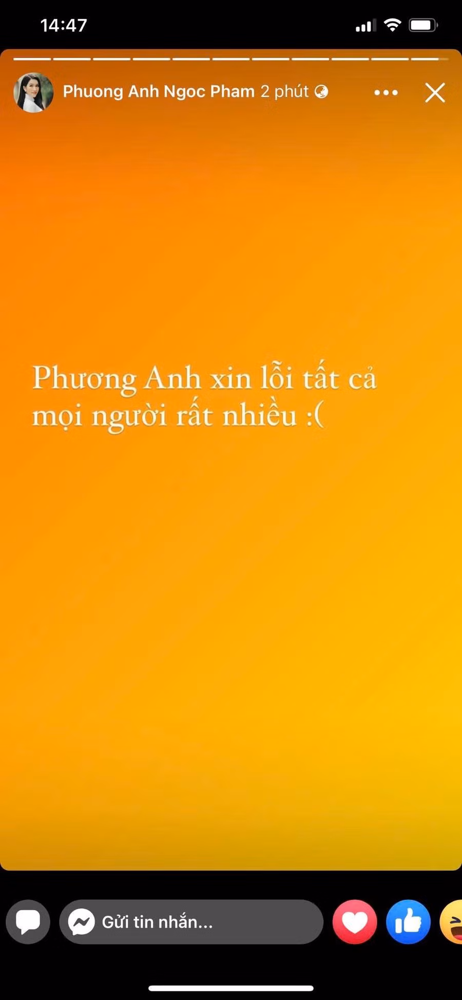 Phương Anh gửi lời xin lỗi tới mọi người sau khi trượt Top 15 Miss International 2022.