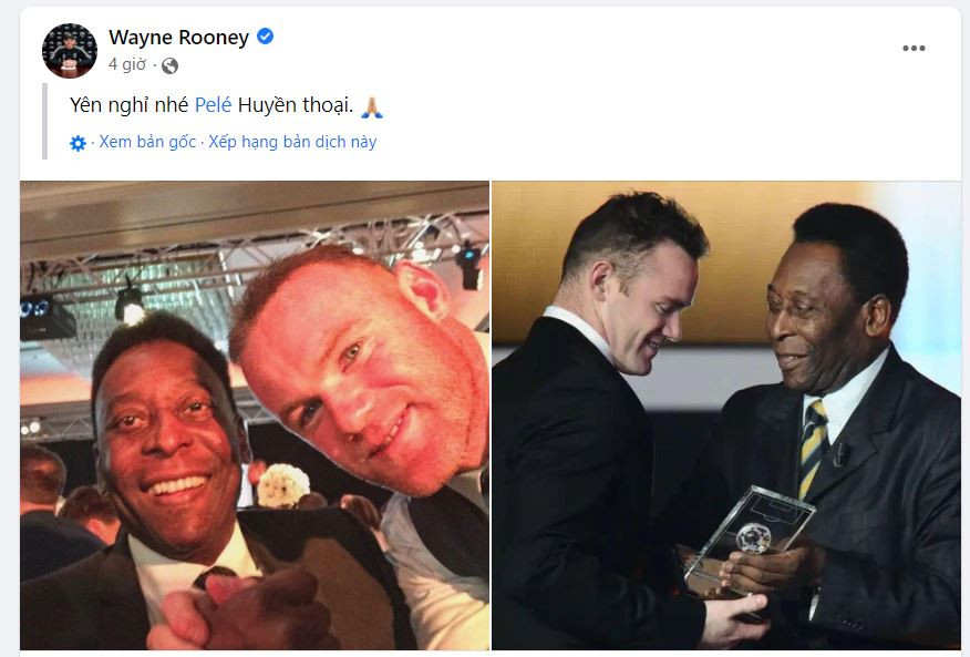Cầu thủ Wayne Rooney viết: "Ngài Pele hãy yên nghỉ. Huyền thoại". Cầu thủ Wayne Rooney viết: "Ngài Pele hãy yên nghỉ. Huyền thoại".