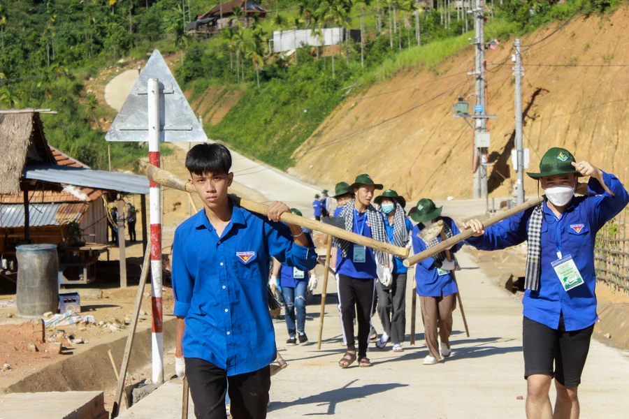 Đoàn viên Thanh niên Đại học Đà Nẵng hăng hái tham gia tình nguyện.