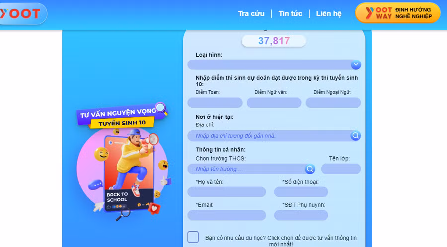 Trang website tư vấn tuyển sinh vào lớp 10 của Sở GD&amp;ĐT TPHCM.