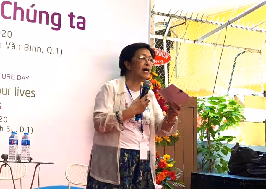 Bà Tôn Nữ Thị Ninh - Chủ tịch Quỹ Hòa bình và phát triển TP. HCM phát biểu tại sự kiện Quảng bá Văn hóa Hòa bình 2020.