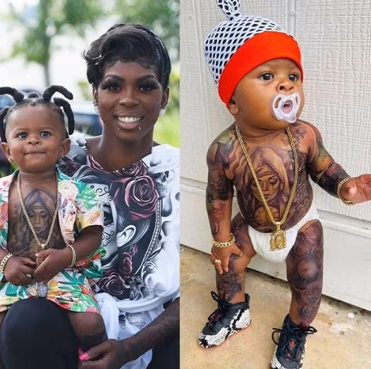 Bà mẹ phủ gần kín cơ thể cậu con trai một tuổi bằng những hình xăm "giả".