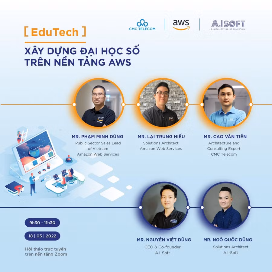 Dàn chuyên gia chia sẻ tại hội thảo "EduTech: Xây dựng Đại học số trên nền tảng AWS".