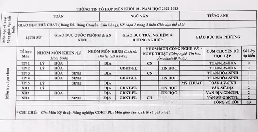 Thông tin tổ hợp môn lớp 10 năm học 2022 - 2023 của Trường THPT Võ Văn Kiệt, TPHCM. Ảnh: Công Chương