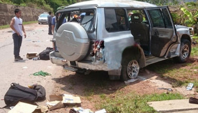 Hiện trường vụ tai nạn xe nổ lốp - Ảnh T.Tâm 