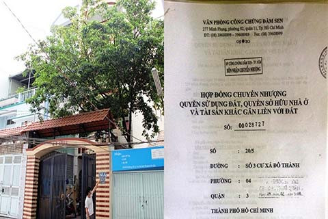 Ngôi nhà có giá trị 8 – 10 tỷ của ông Bùi Đức Tráng (ảnh trái) bị nghi vấn mua bán bất hợp pháp và có cả hợp đồng mua bán có công chứng (ảnh phải)