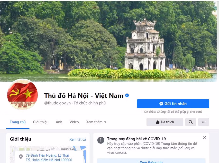 Trang fanpage chính thức của Thủ đô Hà Nội. Địa chỉ: https://www.facebook.com/thudo.gov.vn/
