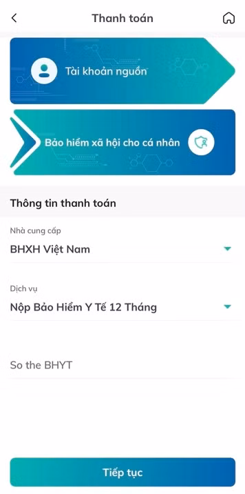 Cách đóng tiếp BHXH tự nguyện, gia hạn thẻ BHYT qua ứng dụng trực tuyến của ngân hàng ảnh 5
