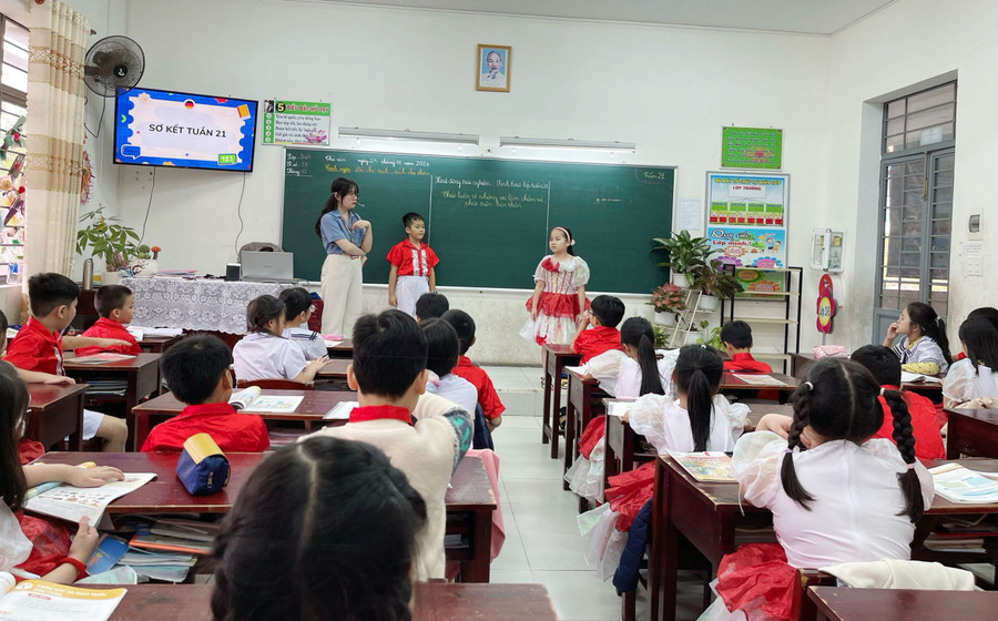 Giáo sinh thực tập tại Trường Tiểu học Lê Đình Chinh trong một giờ dạy hoạt động trải nghiệm. Ảnh: NTCC Giáo sinh thực tập tại Trường Tiểu học Lê Đình Chinh trong một giờ dạy hoạt động trải nghiệm. Ảnh: NTCC