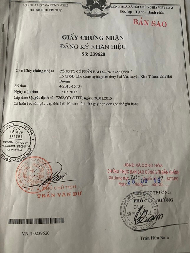 Giấy chứng nhận nhãn hiệu “DAI HAI PETROL GAS được Cục SHTT phát hành. Giấy chứng nhận nhãn hiệu “DAI HAI PETROL GAS được Cục SHTT phát hành.