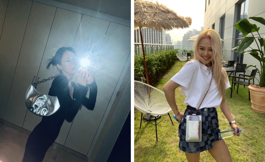 Seohyun và Hyoyeon cũng nhanh chóng bắt kịp xu hướng khi sở hữu những chiếc túi màu bạc. Seohyun và Hyoyeon cũng nhanh chóng bắt kịp xu hướng khi sở hữu những chiếc túi màu bạc.