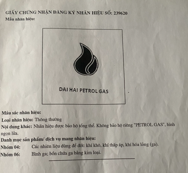 Nhãn hiệu của “DAI HAI PETROL GAS của Công ty CP Hải Dương Gas. Nhãn hiệu của “DAI HAI PETROL GAS của Công ty CP Hải Dương Gas.