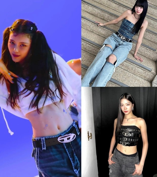 Eunchae, Kazuha (LE SSERAFIM), Danielle (NewJeans) đụng hàng mẫu thắt lưng của Diesel trong trang phục với quần jeans. Eunchae, Kazuha (LE SSERAFIM), Danielle (NewJeans) đụng hàng mẫu thắt lưng của Diesel trong trang phục với quần jeans.