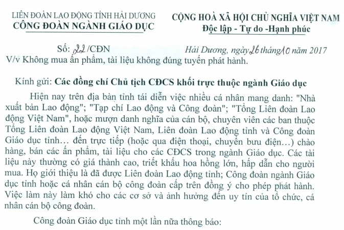 Hải Dương: Cảnh báo hiện tượng mạo danh bán tài liệu