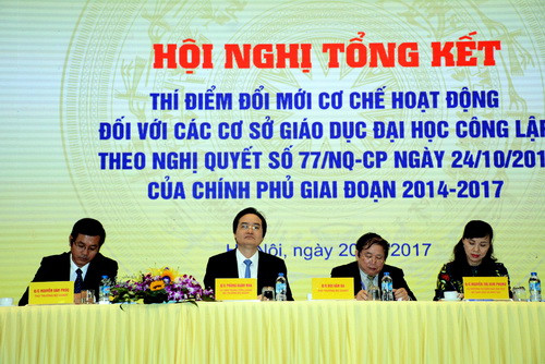 Bộ trưởng Bộ GD&ĐT Phùng Xuân Nhạ chủ trì hội nghị tổng kết thí điểm đổi mới cơ chế hoạt động đối với các cơ sở giáo dục đại học công lập theo Nghị quyết số 77/NQ-CP Bộ trưởng Bộ GD&ĐT Phùng Xuân Nhạ chủ trì hội nghị tổng kết thí điểm đổi mới cơ chế hoạt động đối với các cơ sở giáo dục đại học công lập theo Nghị quyết số 77/NQ-CP