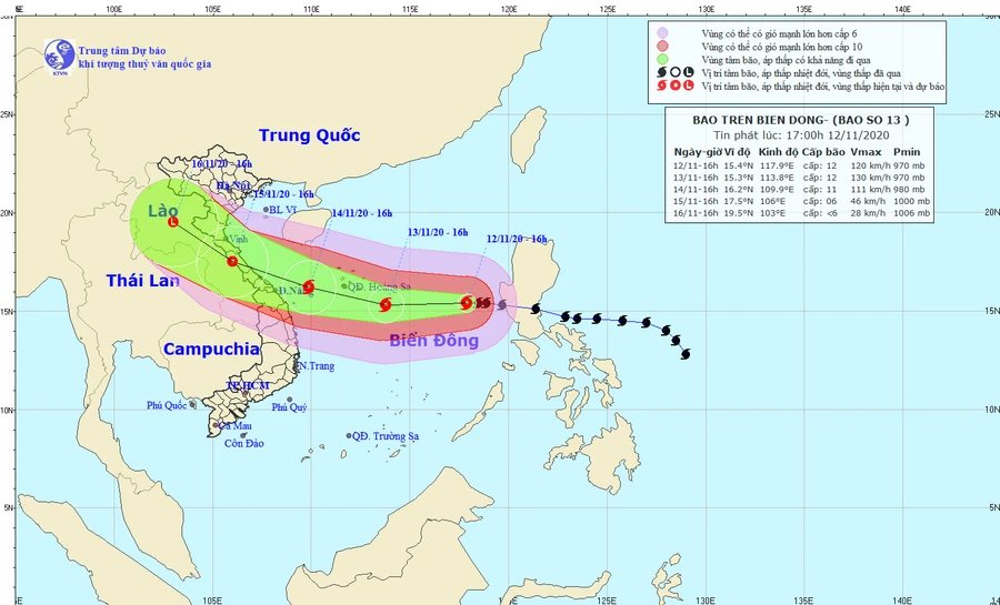 Hình ảnh hướng di chuyển của bão số 13 - Ảnh: Trung tâm Dự báo Khí tượng thủy văn Quốc gia.