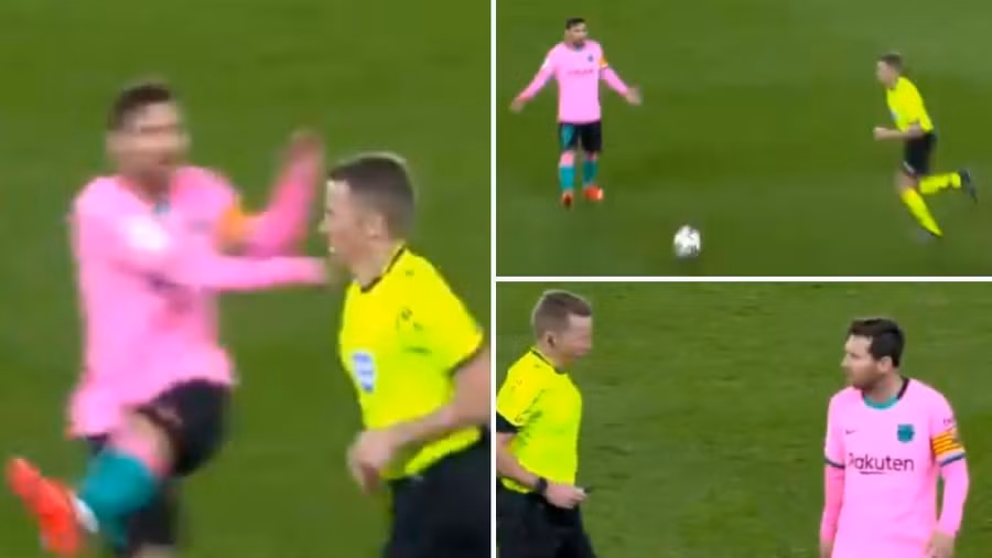 Messi chỉ phải nhận thẻ vàng sau tình huống đá bóng “đe doạ” trọng tài.