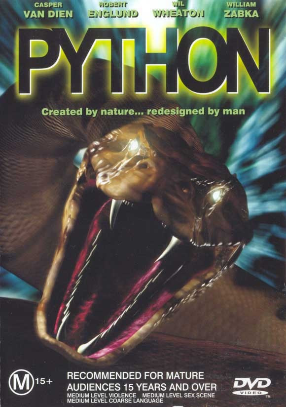 Python (2000) Python là một loài rắn khổng lồ xuất hiện trong thần thoại Hy Lạp. Một chiếc máy bay quân sự đã gặp sự cố và rơi tự do xuống khu vực thị trấn nhỏ. Điều này đã vô tình giải thoát cho một con rắn khổng lồ cực kì đáng sợ và khát máu. 4 bộ phim về loài rắn làm khán giả thót tim